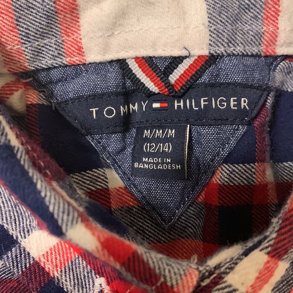 Kids Tommy Hilfiger Blue White and Red Long Sleeve Formal Button Down Shirt - Picture 5 of 8